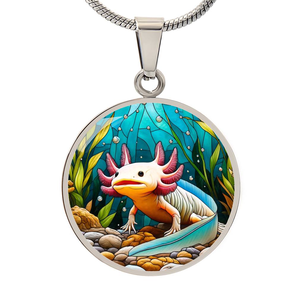 The Charming Axolotl Circle Pendant Necklace