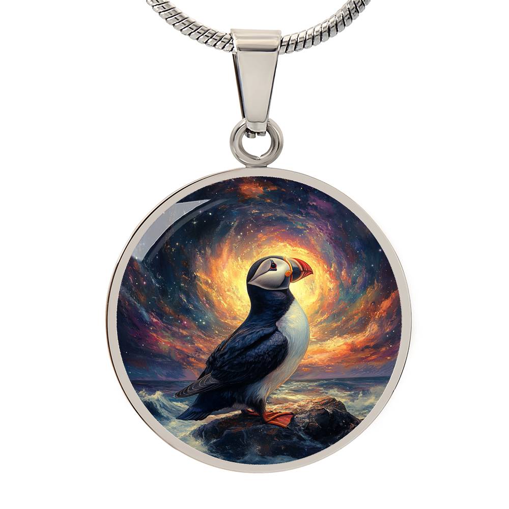 The Celestial Puffin Circle Pendant Necklace