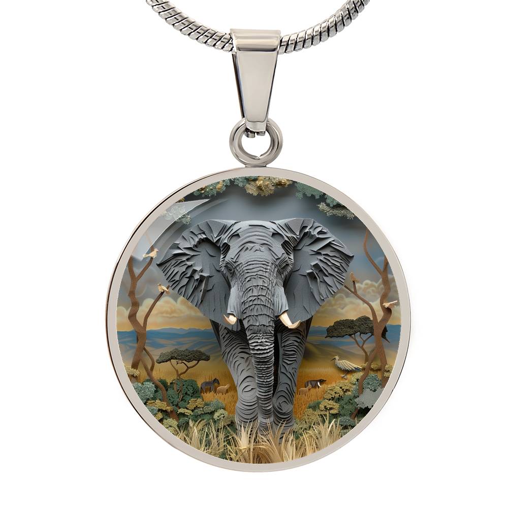 The African Elephant Circle Pendant Necklace