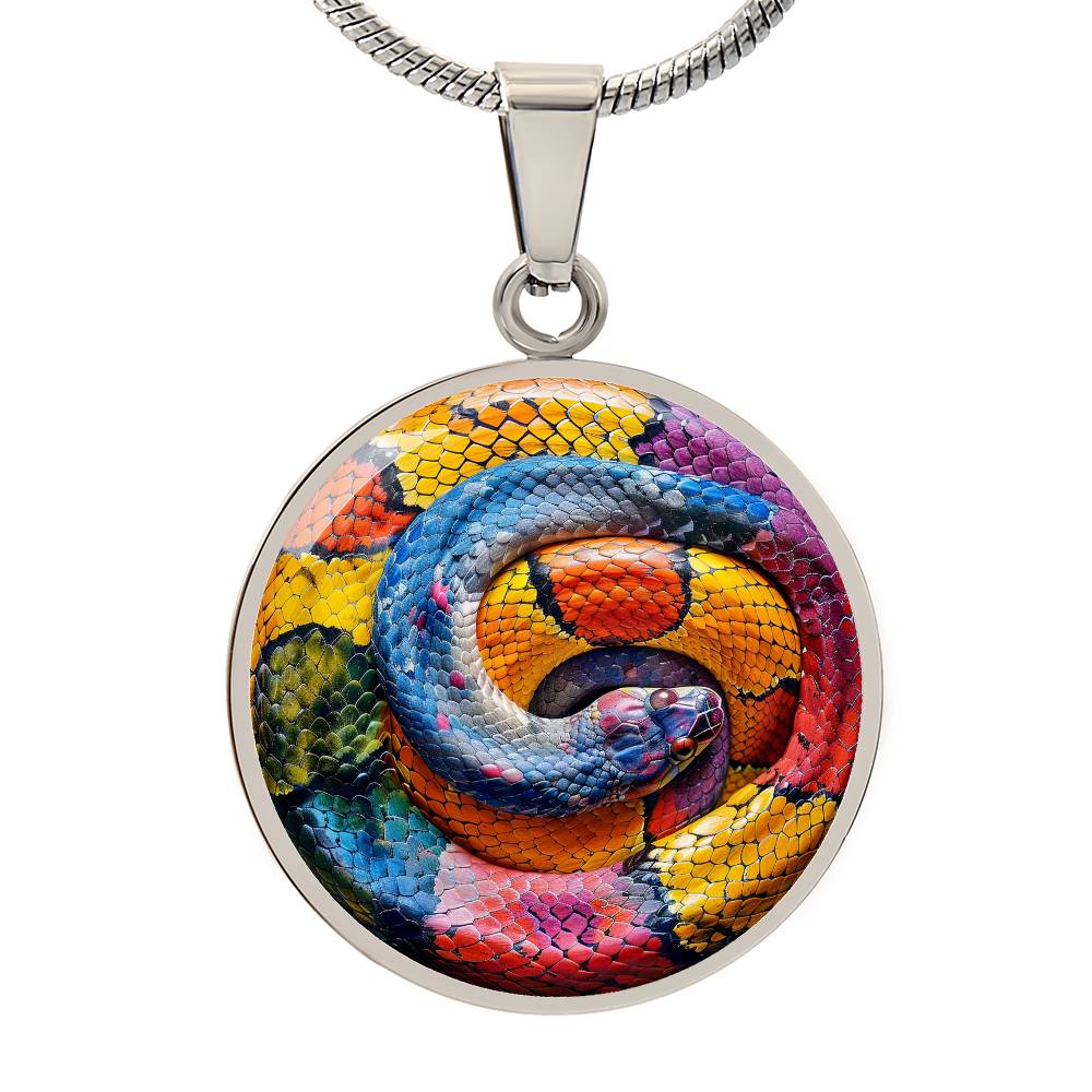 The Coiled Rainbow Snake Circle Pendant Necklace