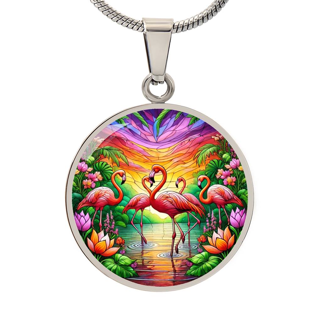 The Flamingo Flamboyance Circle Pendant Necklace