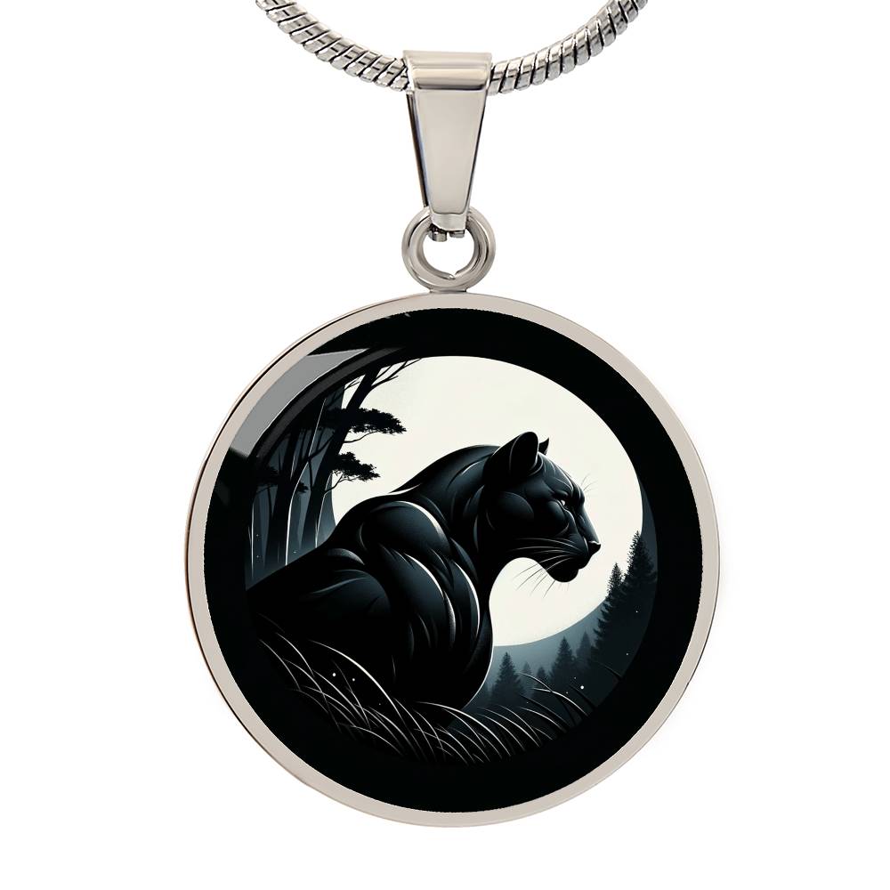 The Moonlit Panther Circle Pendant Necklace