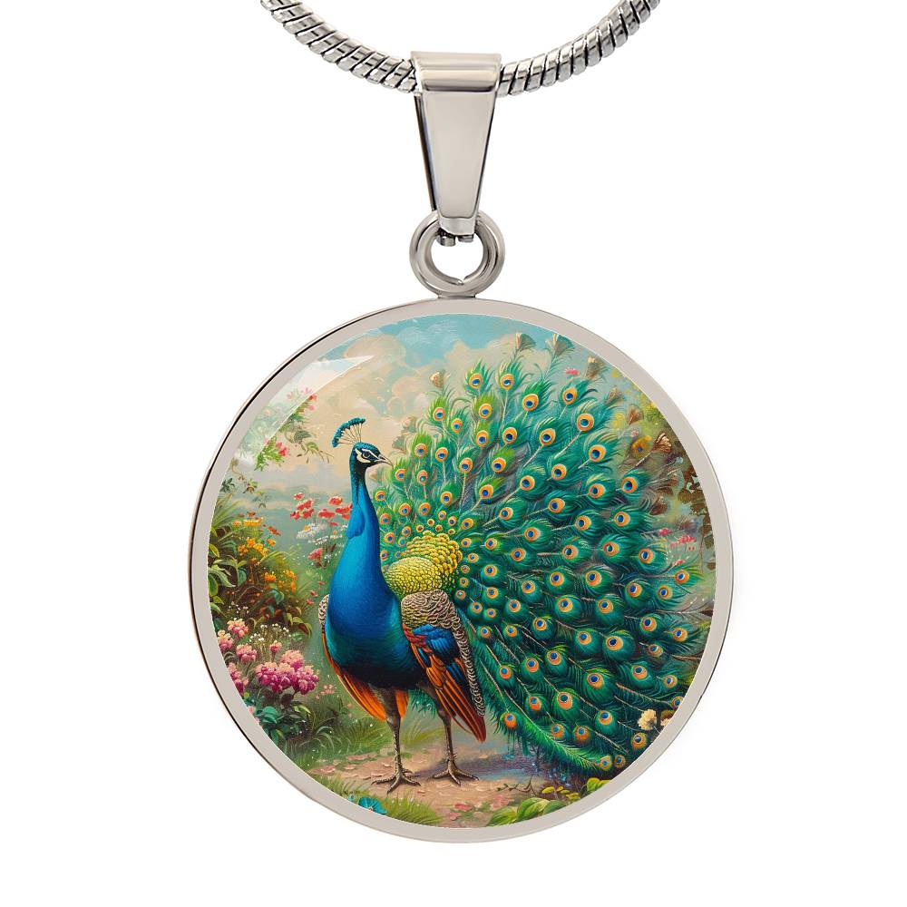 The Radiant Peacock Circle Pendant Necklace