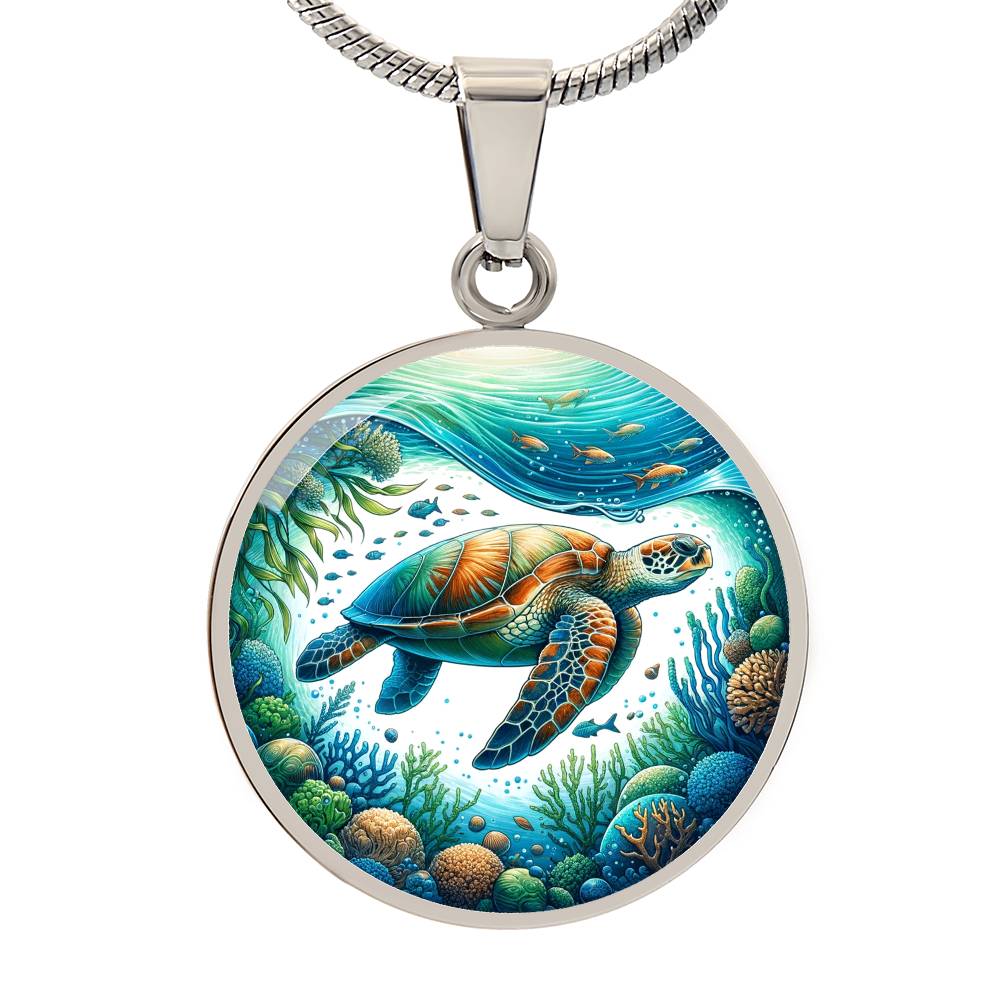 The Tropical Turtle Circle Pendant Necklace