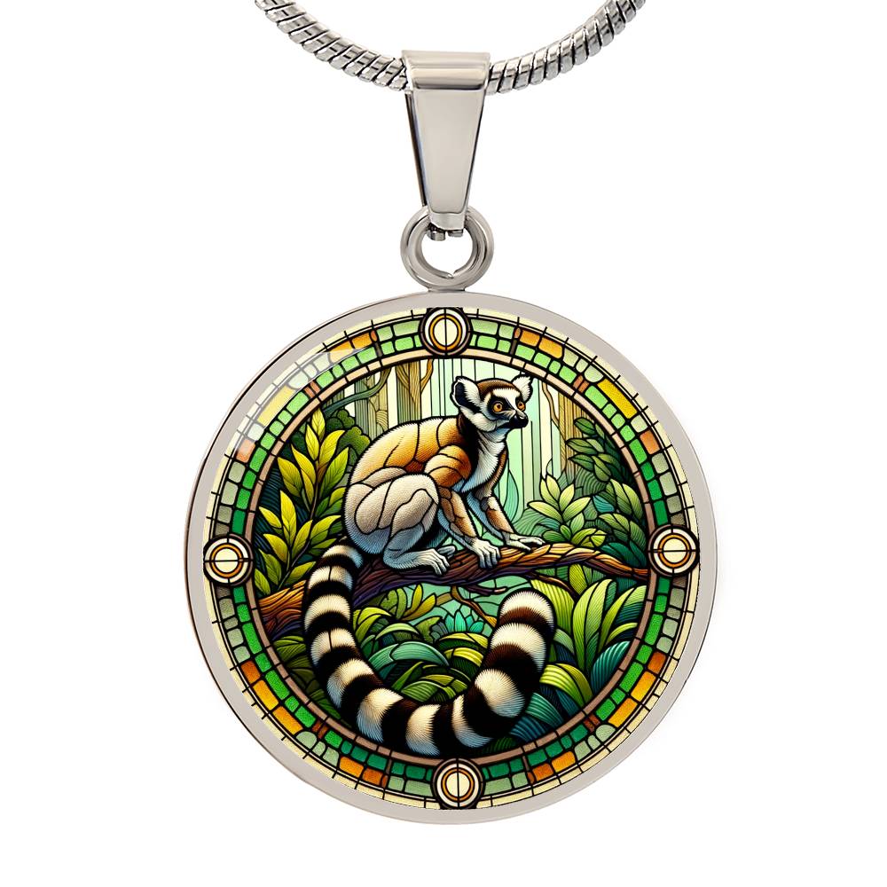 The Ring-Tailed Lemur Circle Pendant Necklace