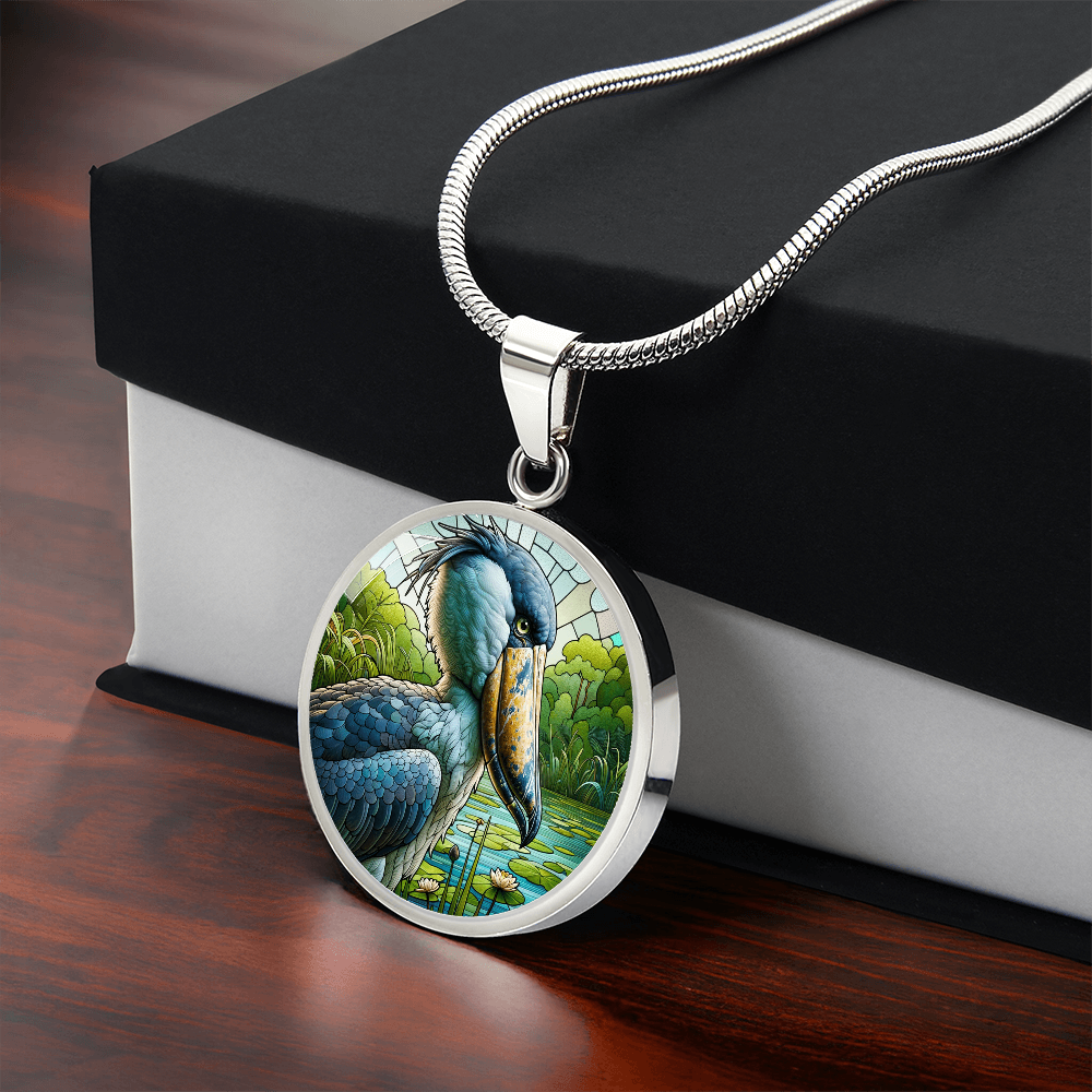 The Shoebill Stork Bird Circle Pendant Necklace