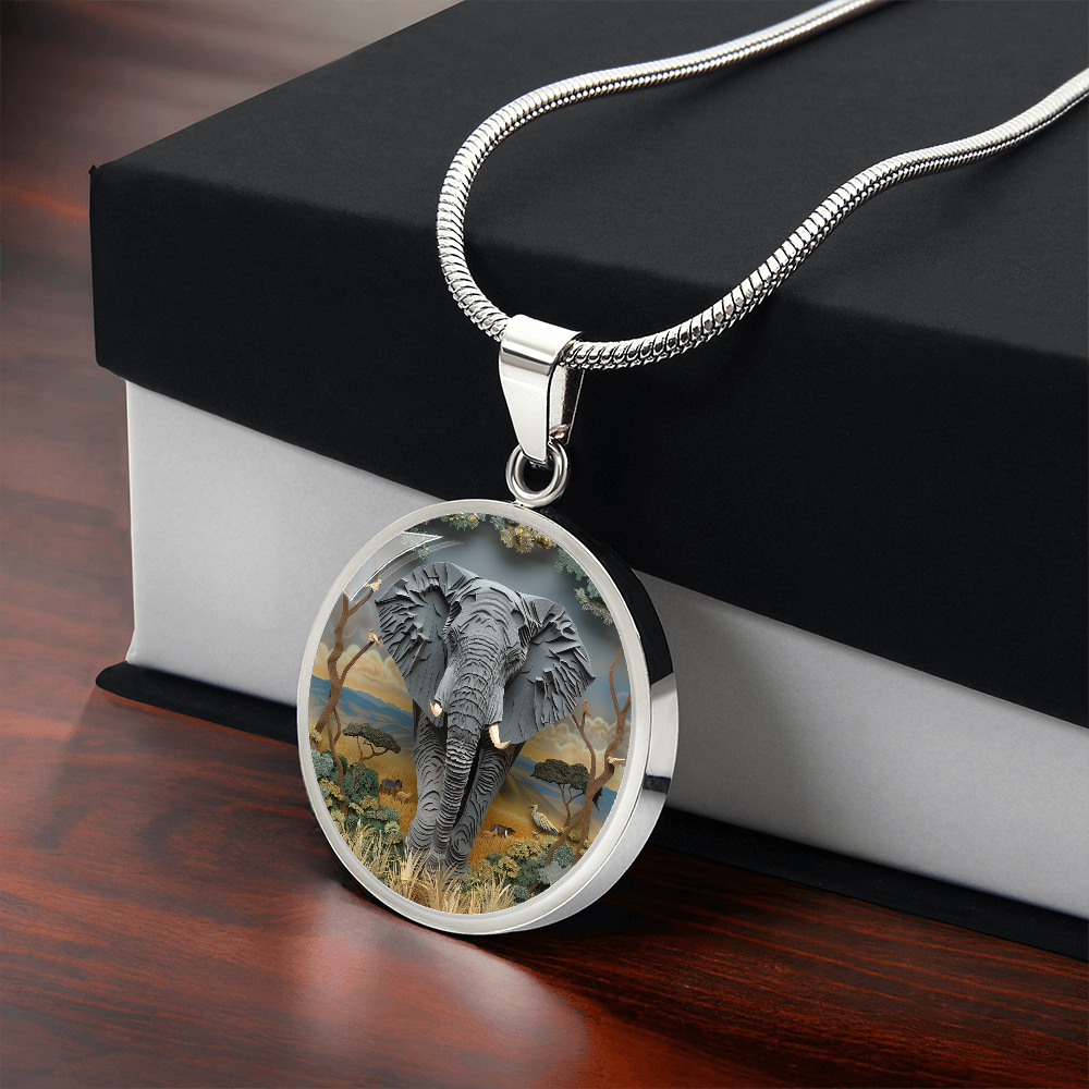 The African Elephant Circle Pendant Necklace