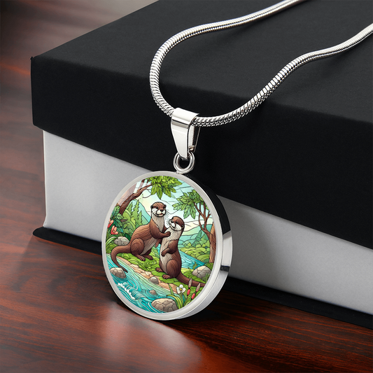 The Otter Pals Circle Pendant Necklace