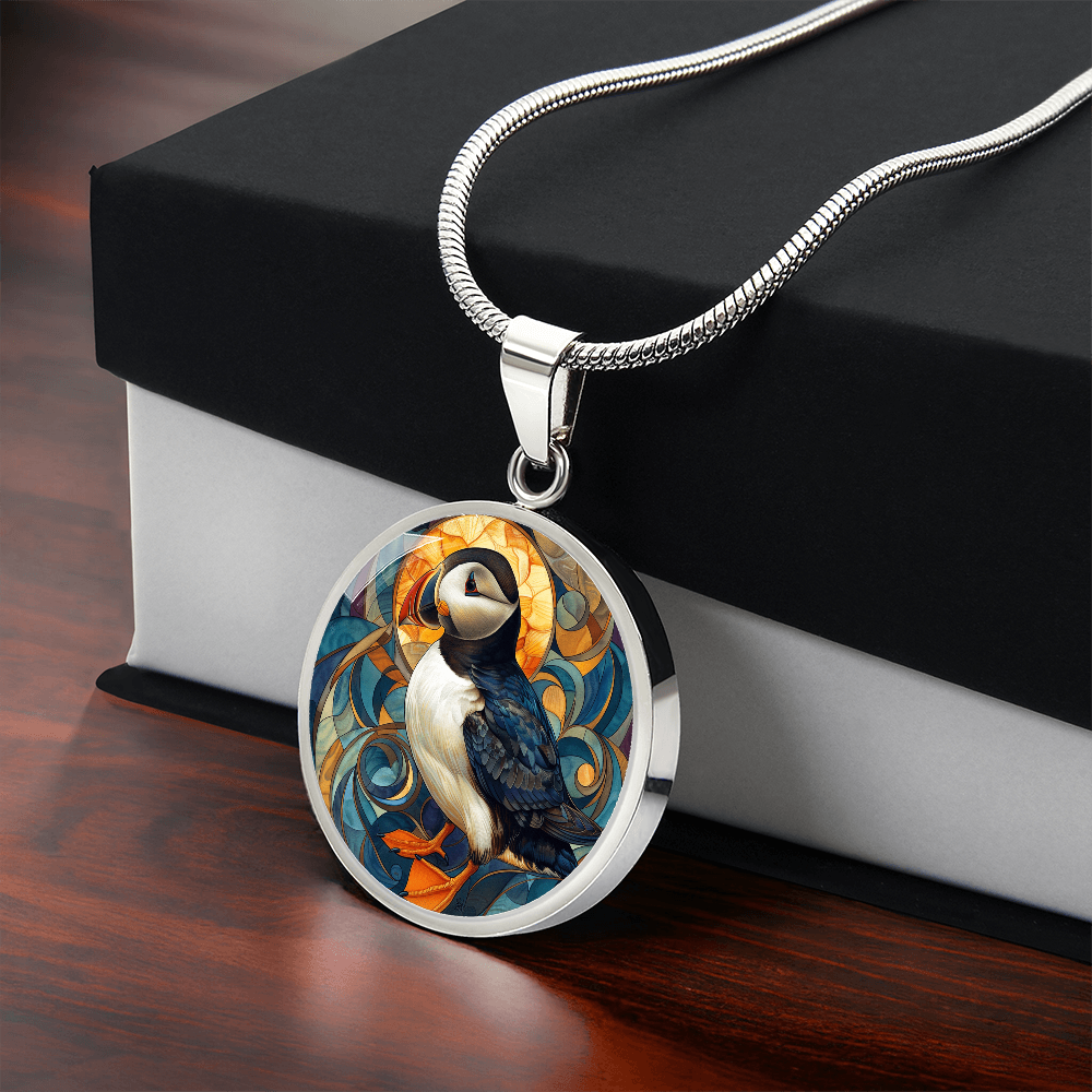 The Art Nouveau Puffin Circle Pendant Necklace