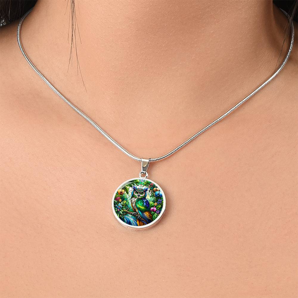 The Rainbow Owl Circle Pendant Necklace