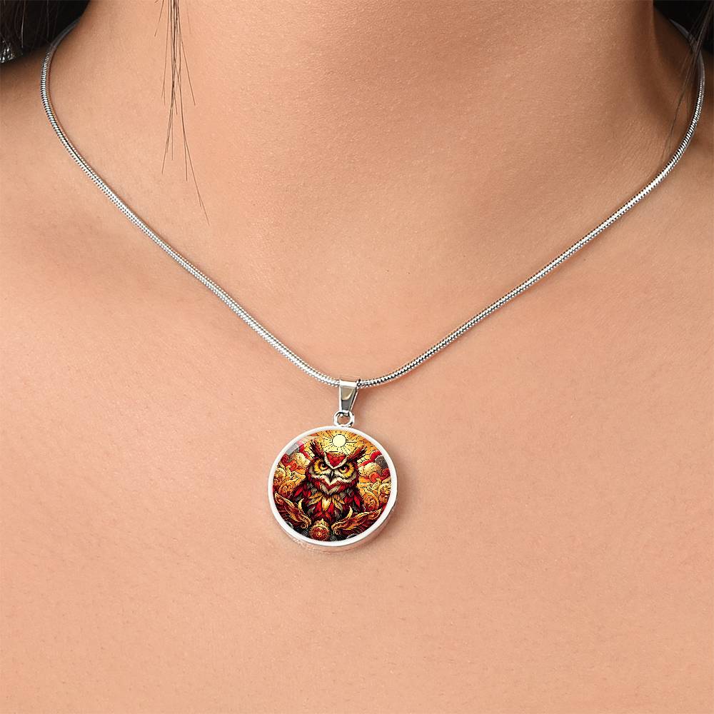 The Fire Owl Circle Pendant Necklace