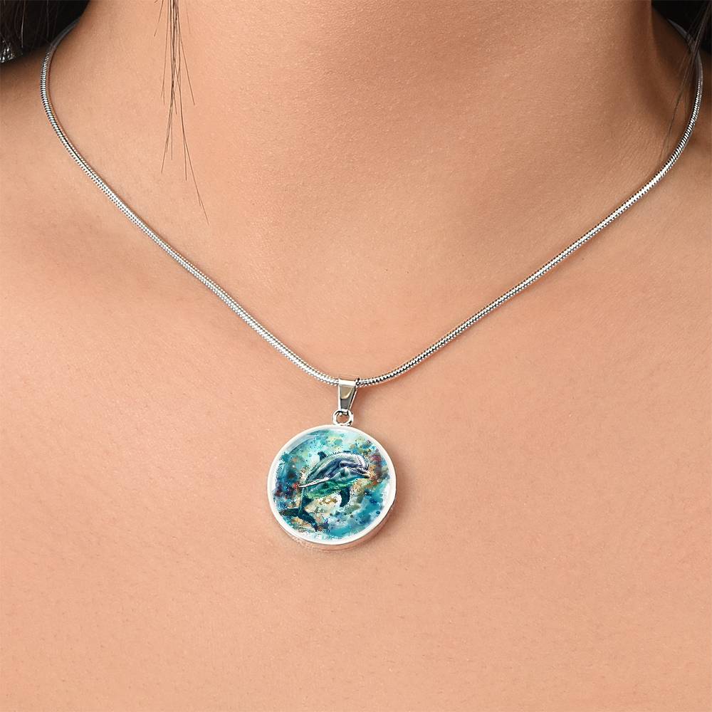 The Oceanic Bliss Dolphin Circle Pendant Necklace