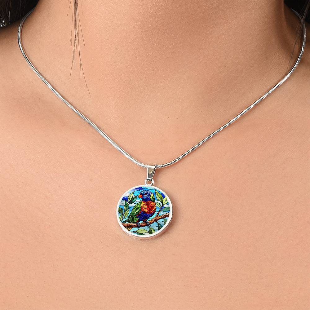 The Lorikeet Bird Circle Pendant Necklace