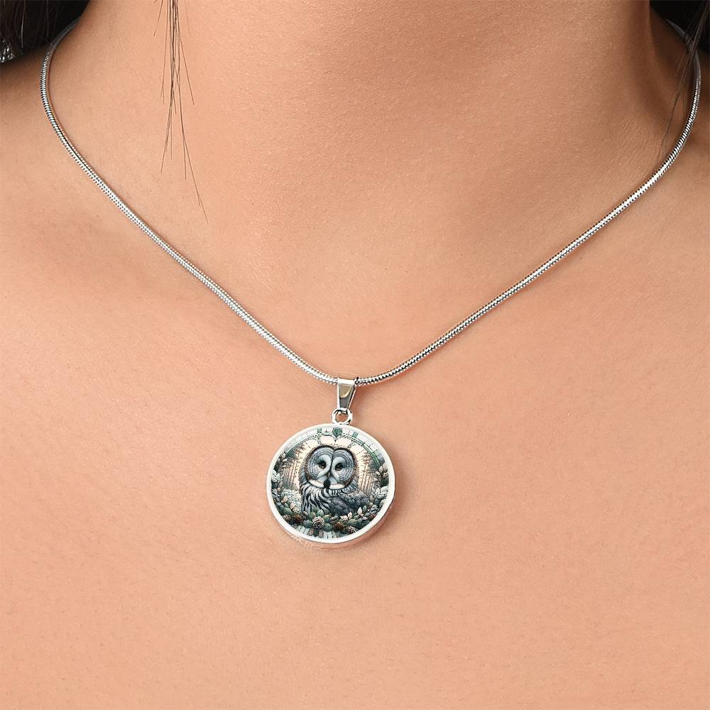 The Great Gray Owl Circle Pendant Necklace