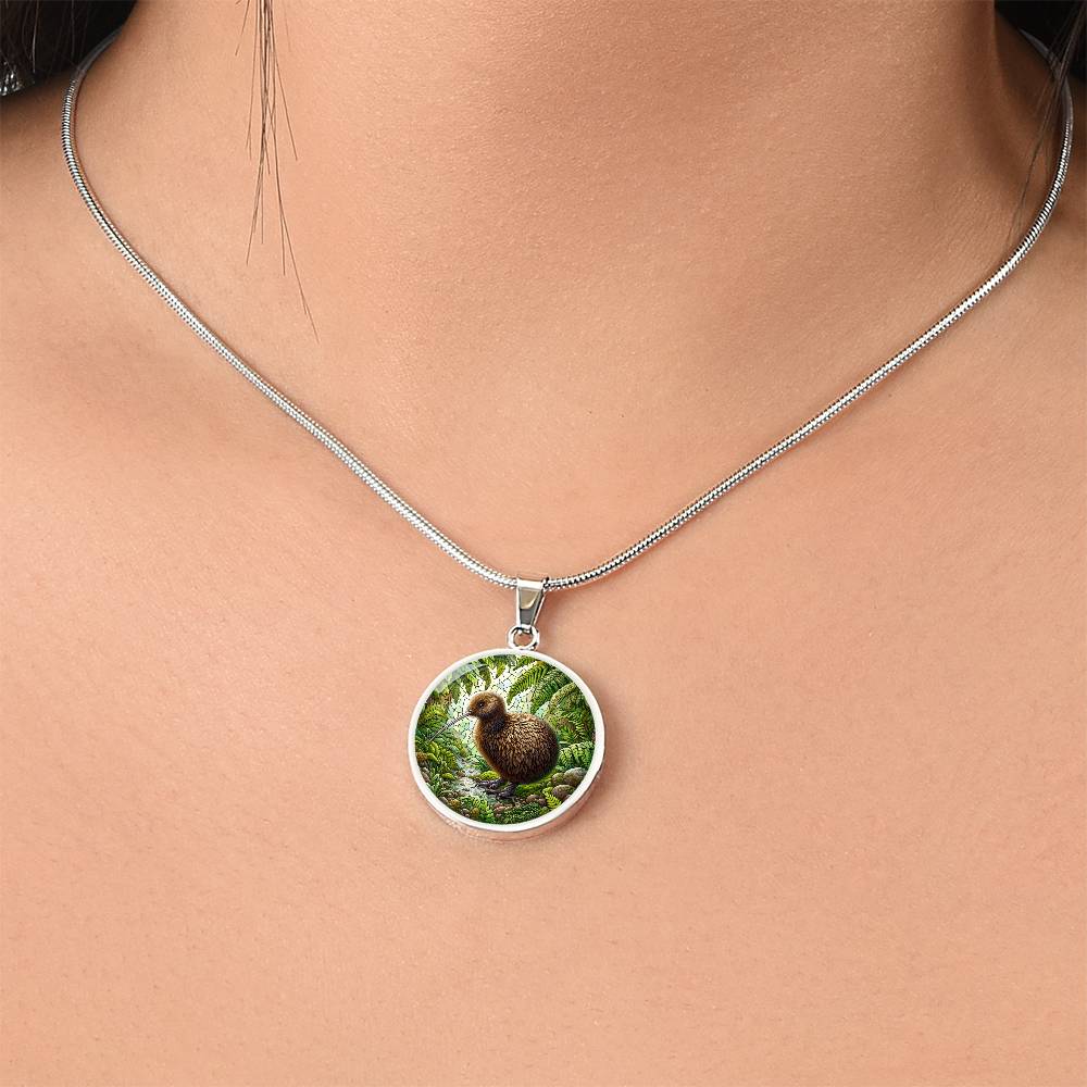 The Kiwi Bird Circle Pendant Necklace