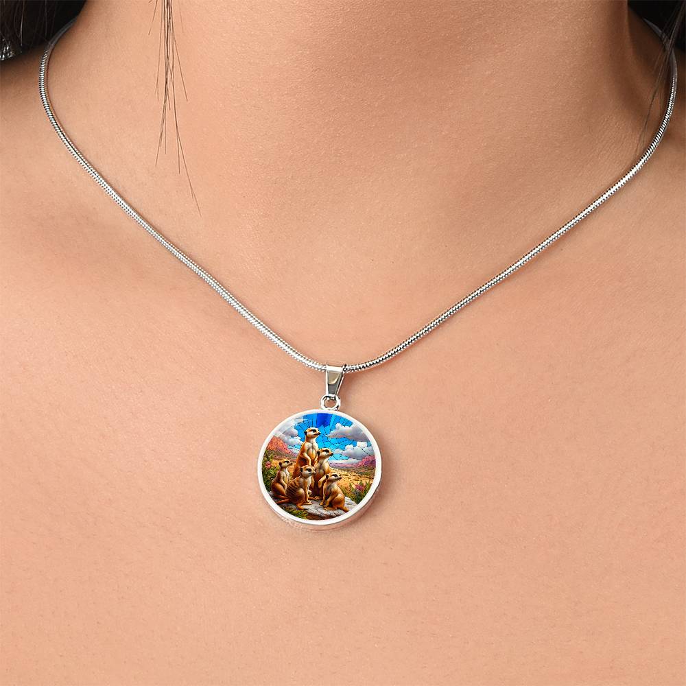 The Meerkat Family Circle Pendant Necklace