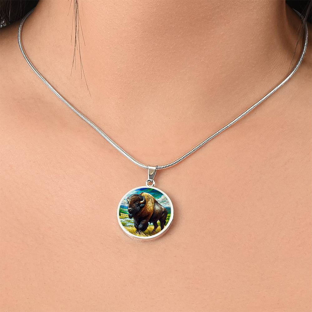 The Majestic Bison Circle Pendant Necklace