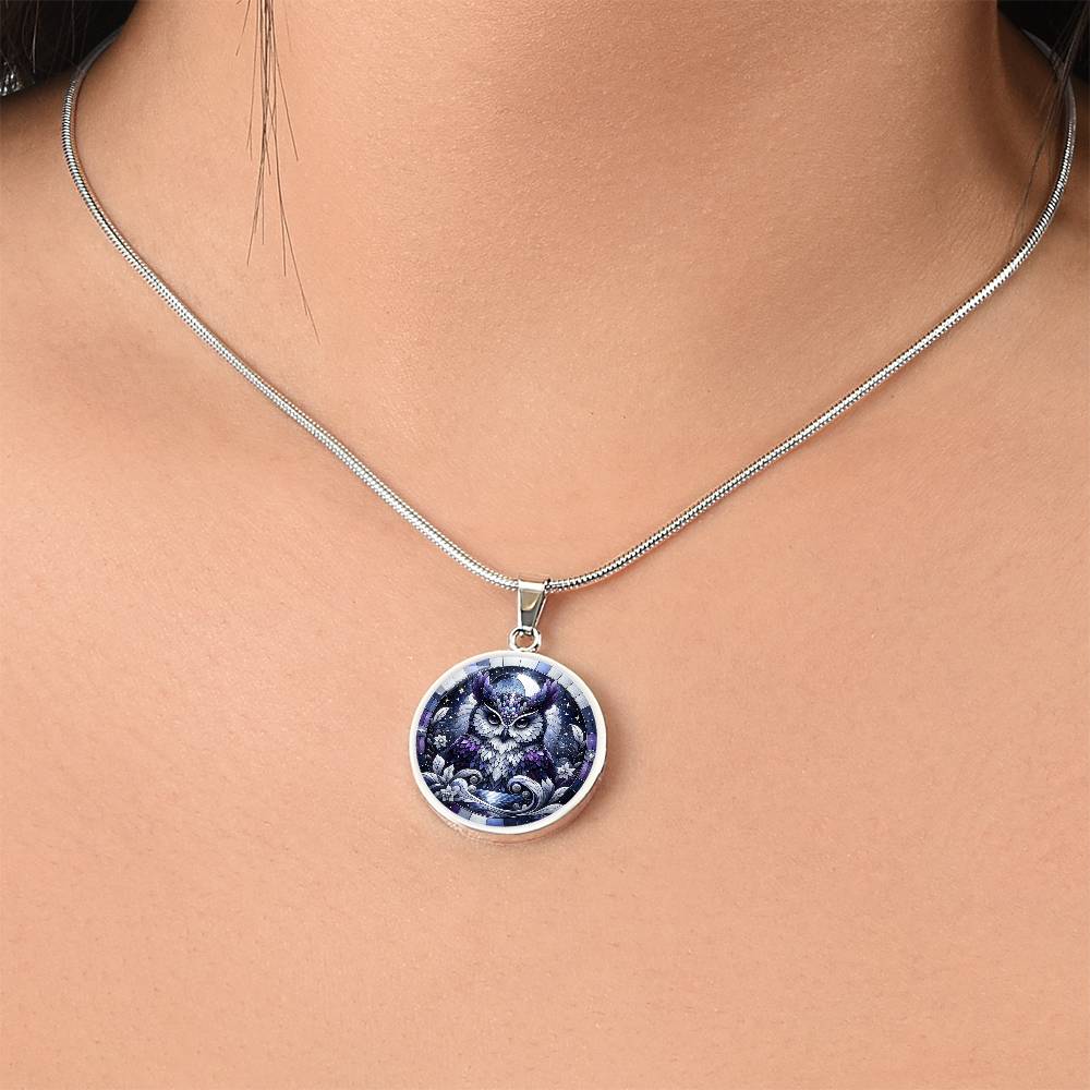 The Purple Owl Circle Pendant Necklace