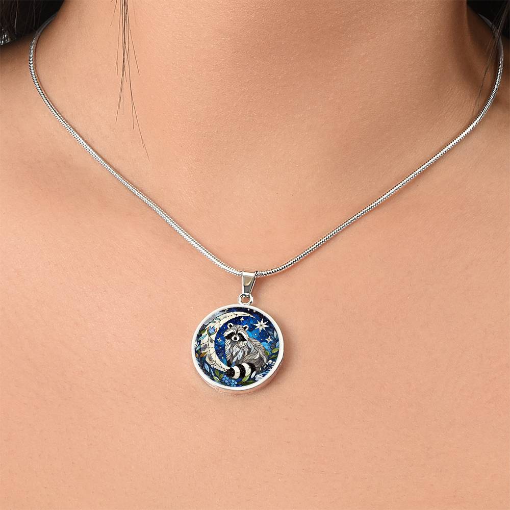 The Moonlit Raccoon Circle Pendant Necklace