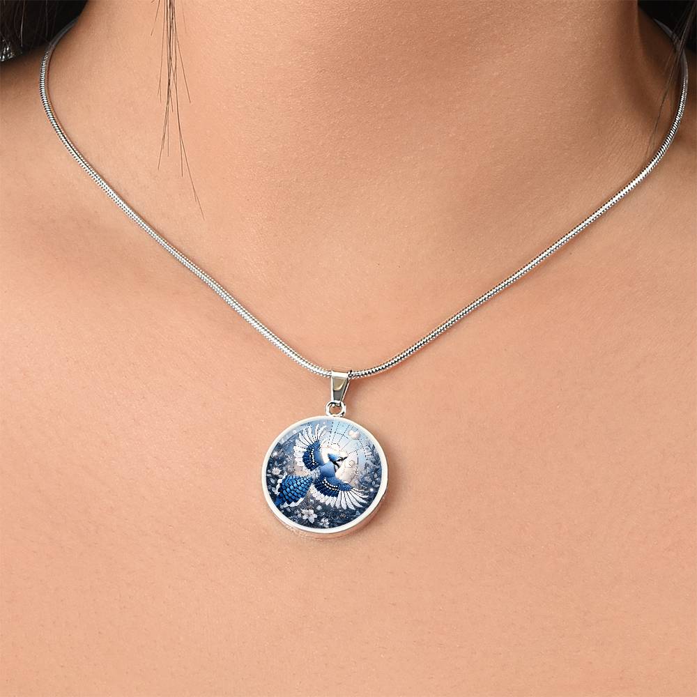 The Celestial Blue Jay Circle Pendant Necklace