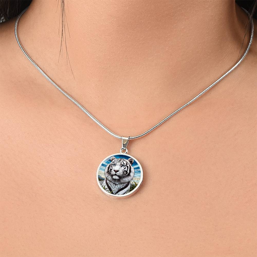 The White Tiger Face Circle Pendant Necklace