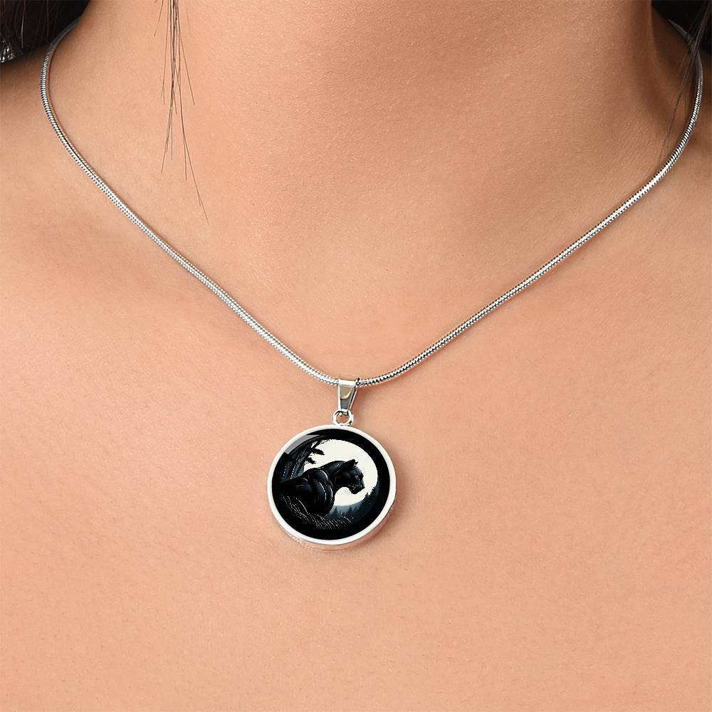 The Moonlit Panther Circle Pendant Necklace