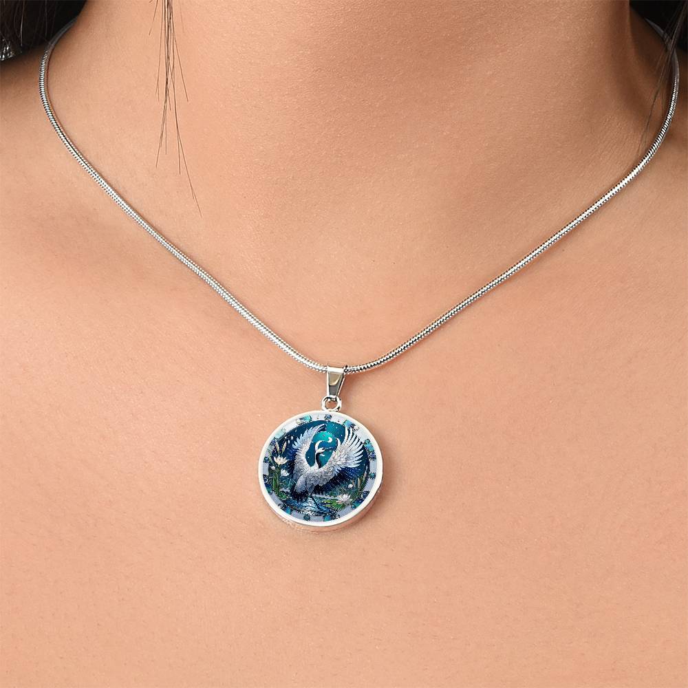 The Celestial Stork Circle Pendant Necklace