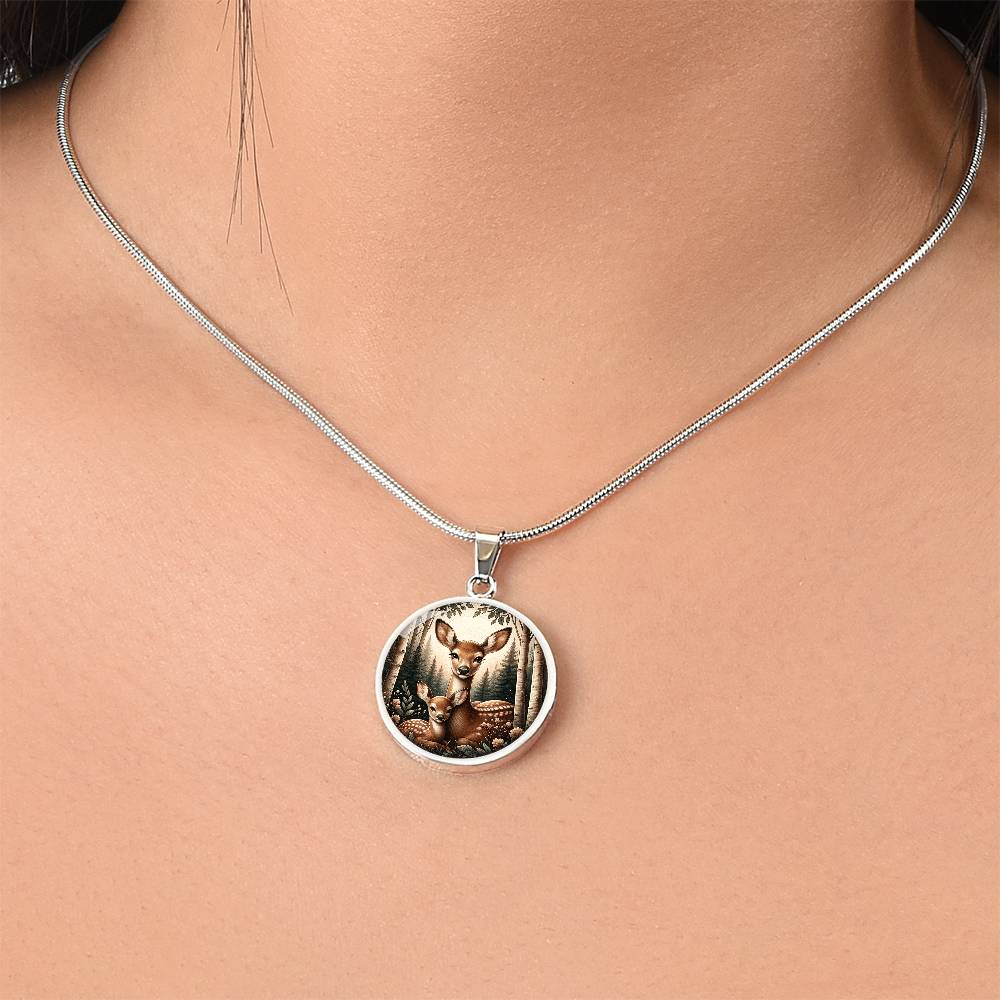 The Doe And Fawn Circle Pendant Necklace