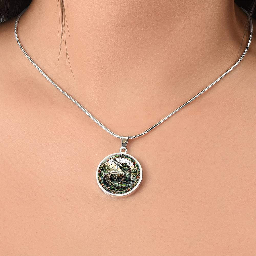 The Gharial Crocodile Circle Pendant Necklace