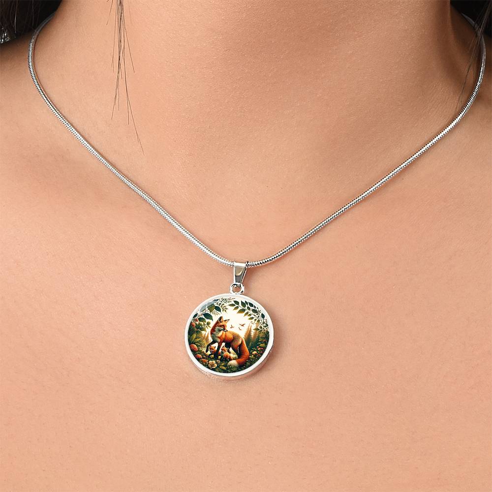 The Fox Family Circle Pendant Necklace