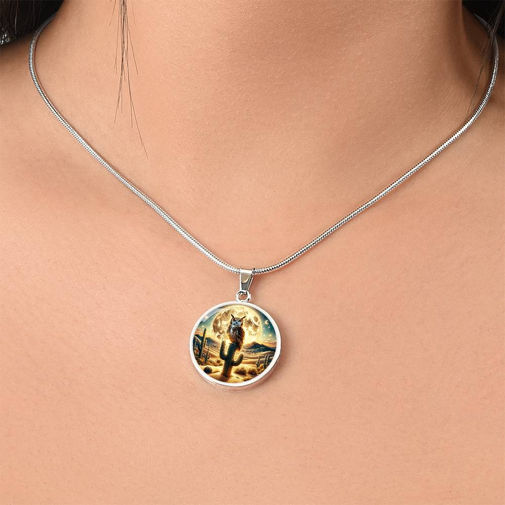 The Desert Owl Circle Pendant Necklace