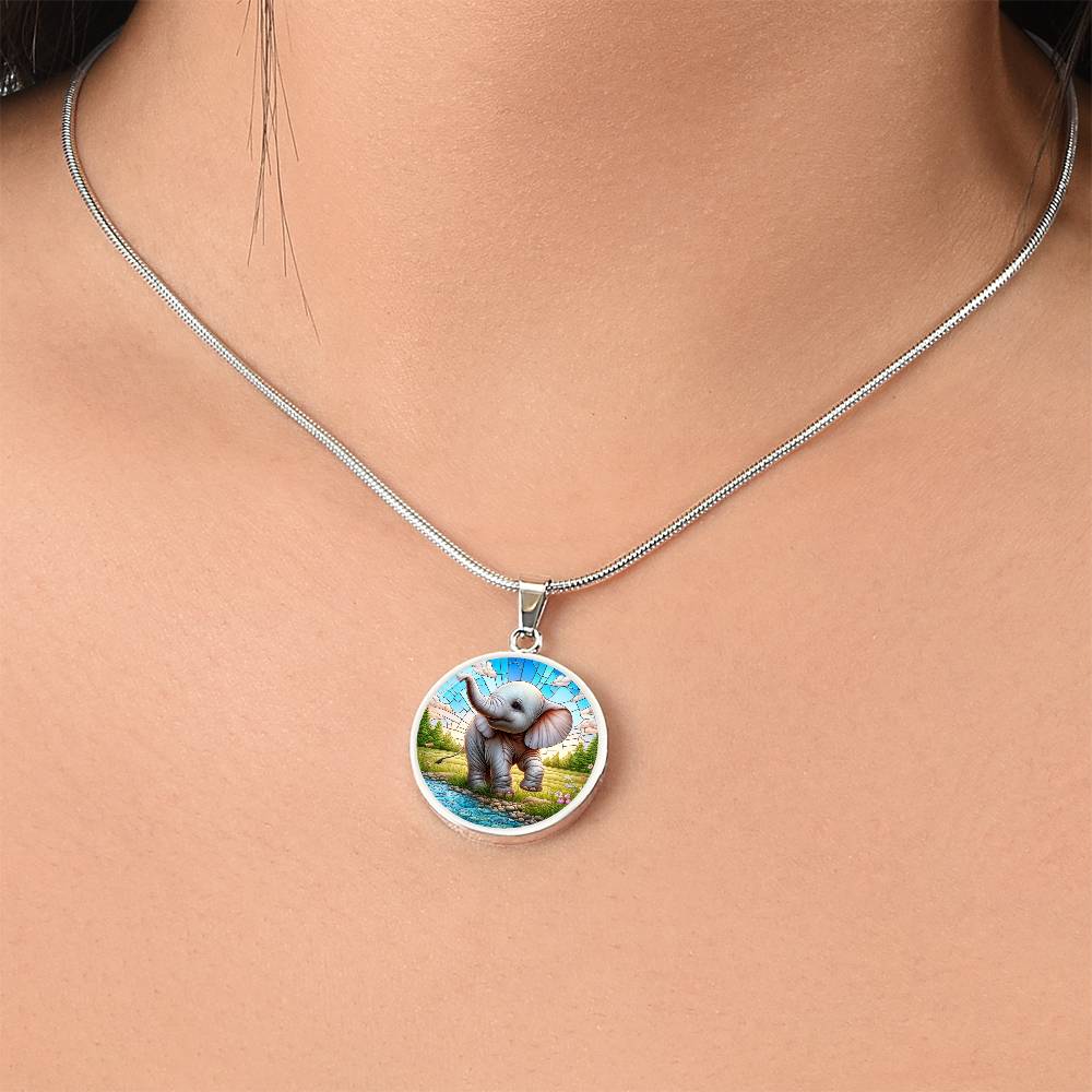 The Baby Elephant Circle Pendant Necklace