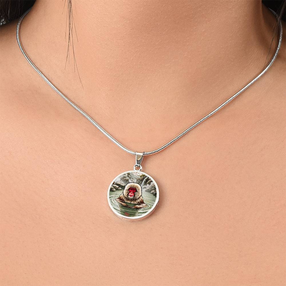 The Japanese Macaque Circle Pendant Necklace