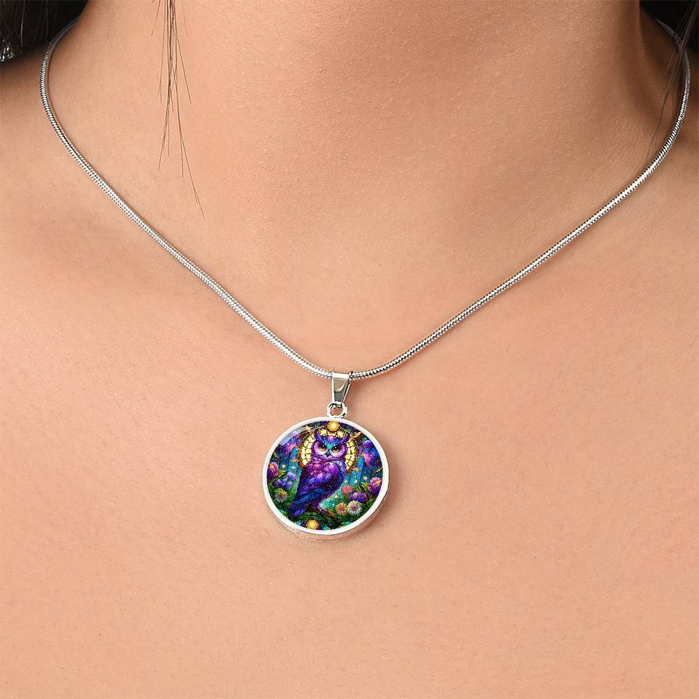 The Violet Owl Circle Pendant Necklace