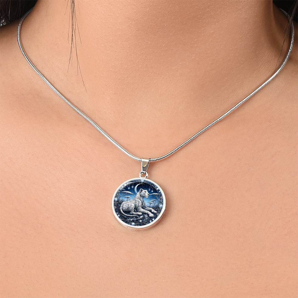 The Night Lioness Circle Pendant Necklace