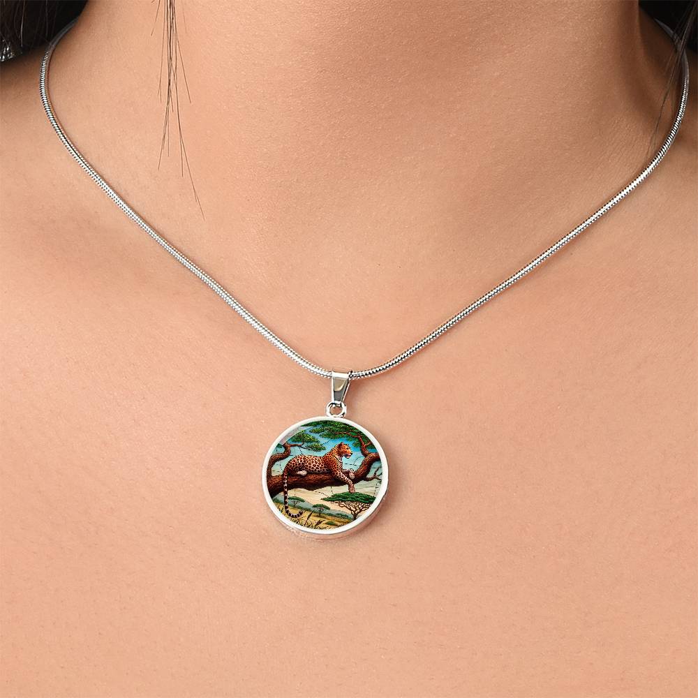 The Tree Leopard Circle Pendant Necklace