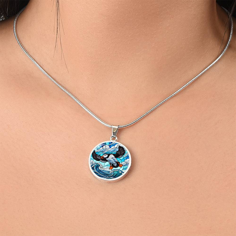 The Flying Puffin Circle Pendant Necklace