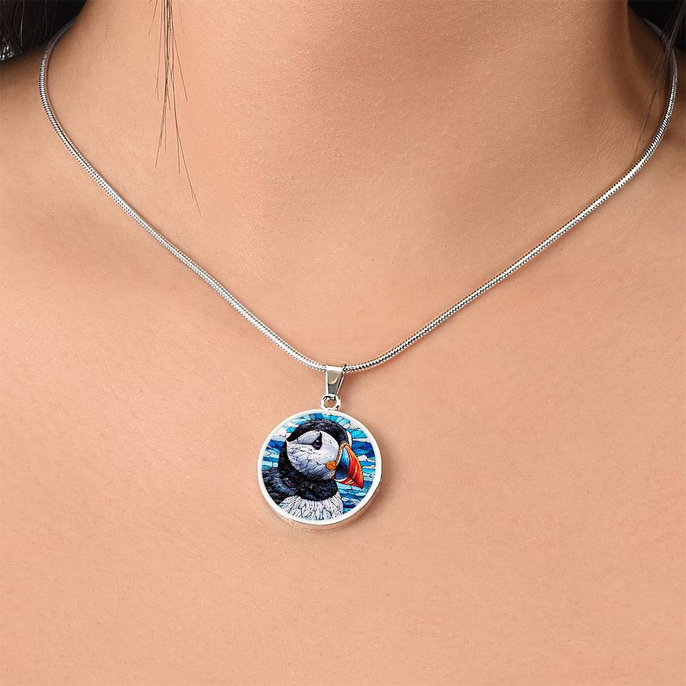 The Puffin Face Circle Pendant Necklace