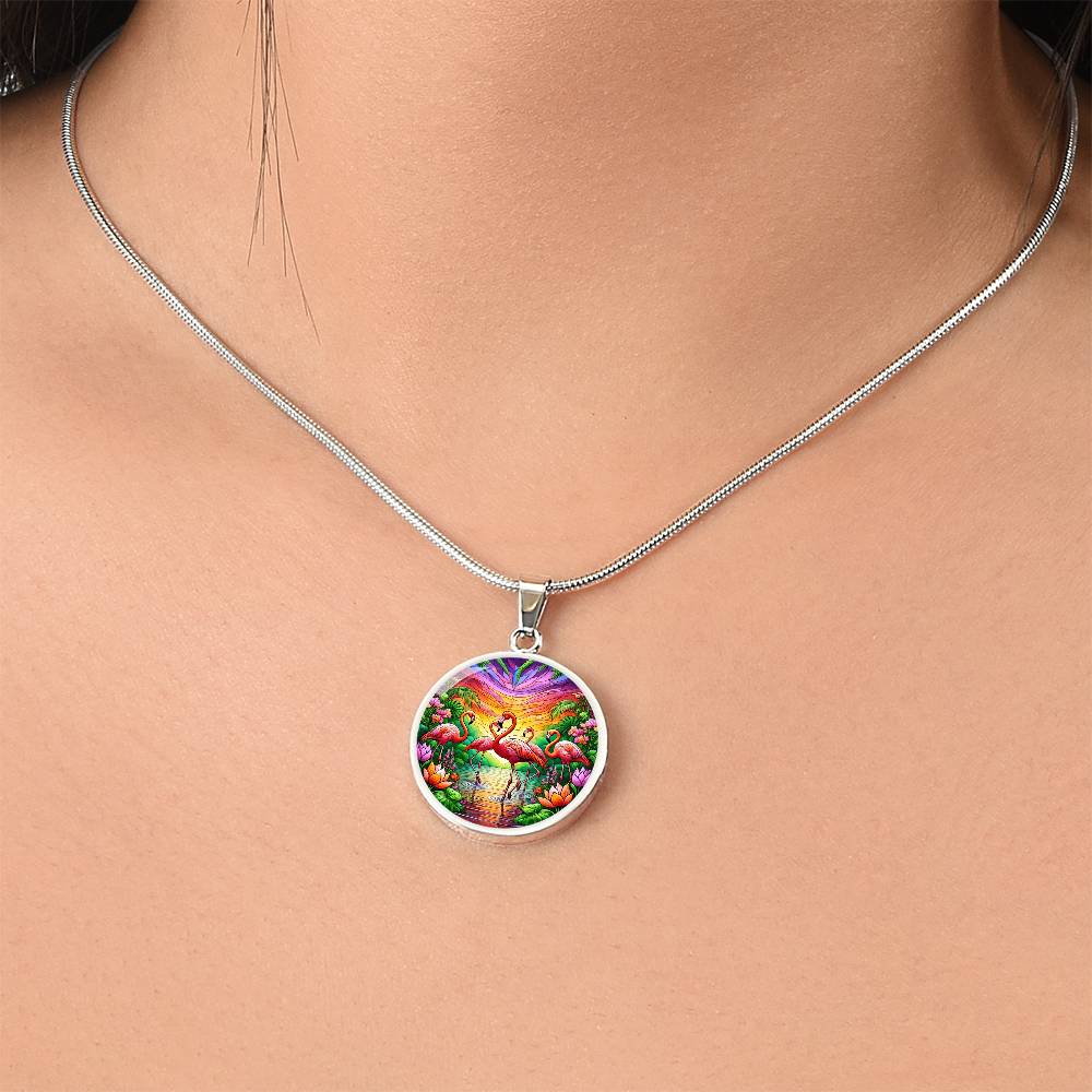 The Flamingo Flamboyance Circle Pendant Necklace