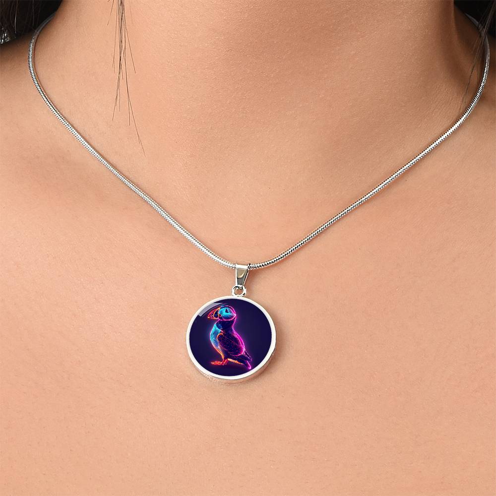 The Neon Puffin Circle Pendant Necklace