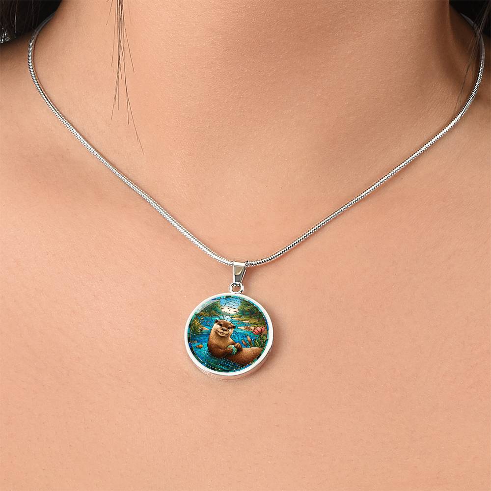 The Happy Otter Circle Pendant Necklace