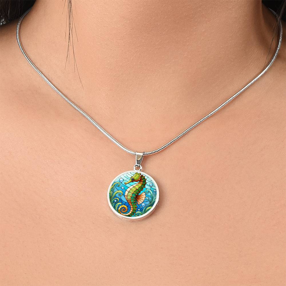 The Green Seahorse Circle Pendant Necklace