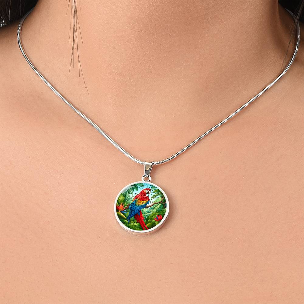 The Majestic Macaw Circle Pendant Necklace