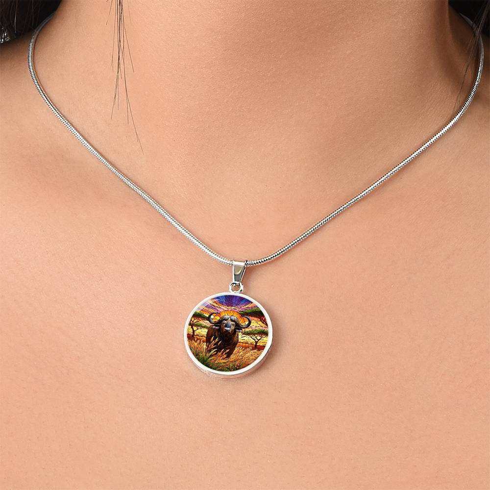 The African Buffalo Circle Pendant Necklace