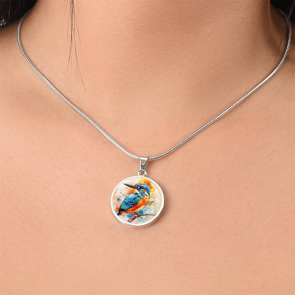 The Watercolor Kingfisher Circle Pendant Necklace