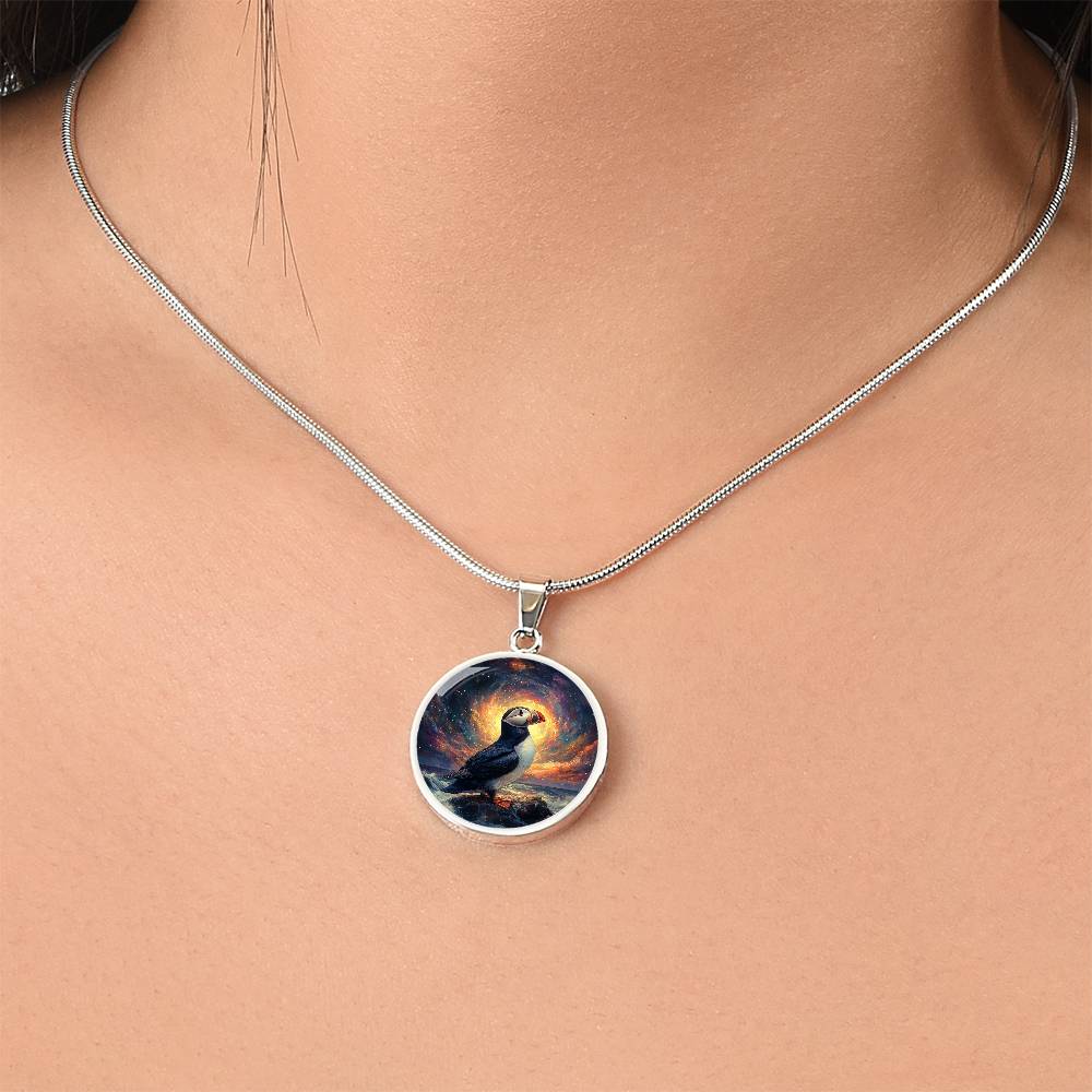 The Celestial Puffin Circle Pendant Necklace