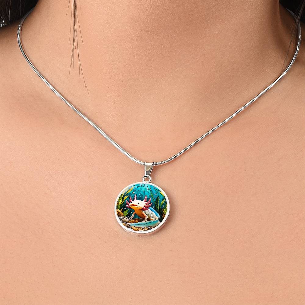 The Charming Axolotl Circle Pendant Necklace