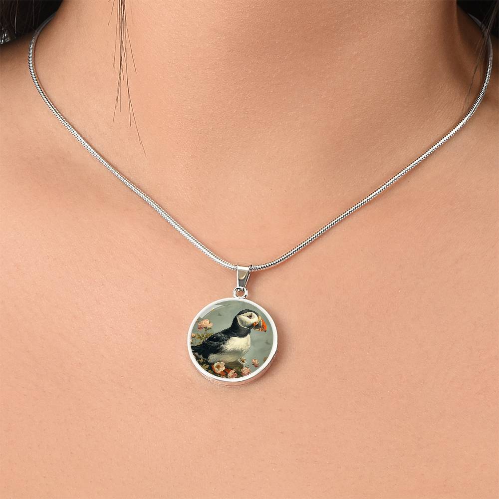 The Vintage Puffin Circle Pendant Necklace