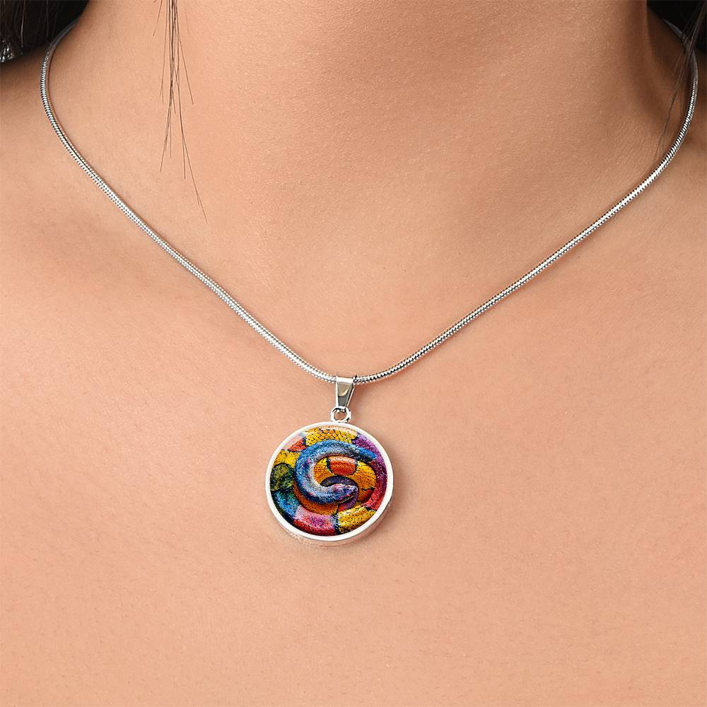 The Coiled Rainbow Snake Circle Pendant Necklace