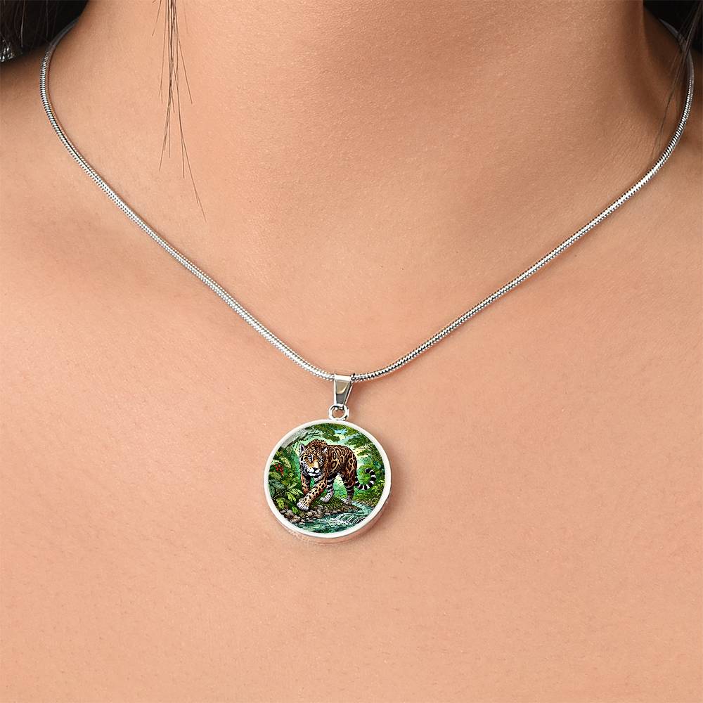 The Prowling Jaguar Circle Pendant Necklace